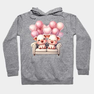 Valentine Pig Couple Sitting Sofa Hoodie